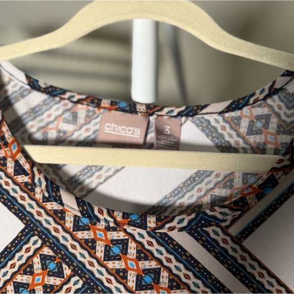 Chico's Brown and Black Graphic Ruffled 3/4 Sleeve Blouse Women’s Plus Size 3 - Picture 6 of 6